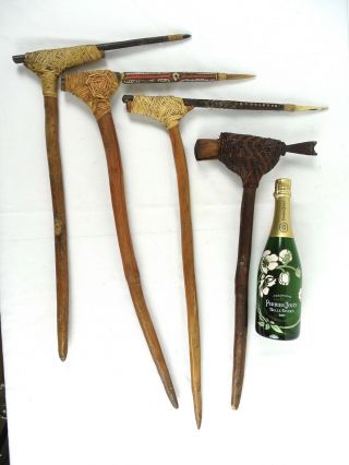 4 Papua Guinea Pig Killing Sticks As Collected Png C1960s - Bigpelican