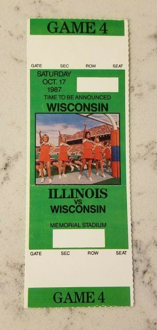 Illinois Fighting Illini Wisconsin Badgers Football Ticket 10/17 1987 Stub Proof