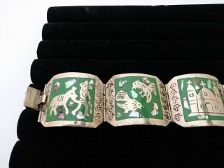 Vintage Alpaca Silver Hecho En Mexico Scene Panel Bracelet 2