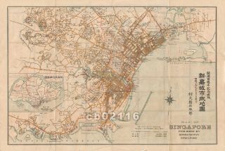 Vintage 1919 Map Of Singapore City Raffles Centennial Commemoration