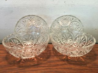 Set Of 4 Vintage Clear Glass Dessert Berry Bowls With Stars Cameo Pattern