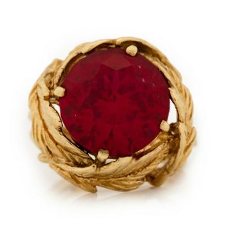 Antique Vintage Deco Retro 10k Yellow Gold HUGE 8.  6 Ct Ruby Band Ring Sz 5.  75 2