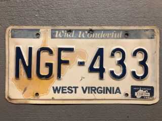 Vintage West Virginia License Plate Wild Wonderful Ngf - 433 1986 Sticker