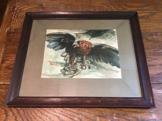 Antique Watercolor Signed 1904 Eagle With Prey Hare Albert B.  Sloer Painting