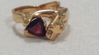 Antique Victorian Sterling Silver Gold Vermeil Garnet And Diamond Panther Ring