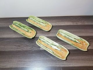 Set Of 4 Vintage Ceramic Corn On The Cob Holder Tray