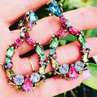 Vintage Tutti Frutti Crystals Hollycraft Custom Jewelry Clip Earrings