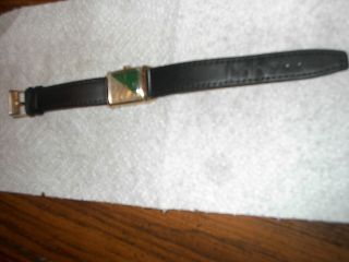 Vintage Elgin Wrist Watch 2 Tone Green/White Small Face Black Leather Band Runs 2