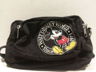 Vntg.  90s Walt Disney World Black Embroidered Zip Pocket Fanny Pack Shoulder Bag