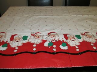 Vintage Vinyl Flannel Back Retro Santa Claus Christmas Tablecloth 52 " X 100 " Long