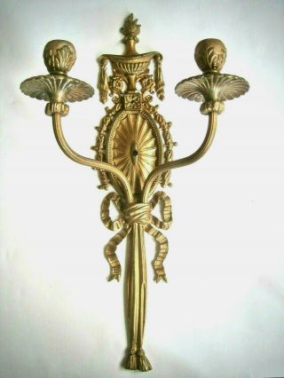 Vtg Pair 2 Ornate French Empire Rococo Cast Brass Double Arm Candle Wall Sconce