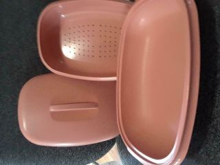 Vintage Tupperware 6 Cup Dusty Rose Pink 3 Piece Microwave Steamer Cook & Serve