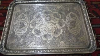 Antique 19th Century Persian Islamic Solid Silver Isfahan Tray