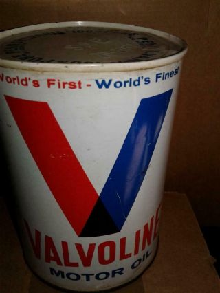 Valvoline Full Vtg 50s - 60s Us Quart Motor Oil Metal Can Gas Station Estate Find