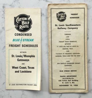 2 Vintage Railroad Employee Freight Schedules Cotton Belt Route St Louis