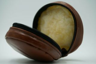 Leather Fly Reel Case Sheepskin Lined Usa 4.  5 " Round Ykk Zipper -