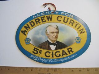 Vintage Andrew Curtin 5 - Cent Cigar Hanging Advertising Sign Light Or Fan Pull?
