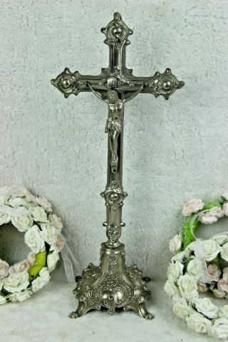 Antique French Religious Spelter Crucifix Cross