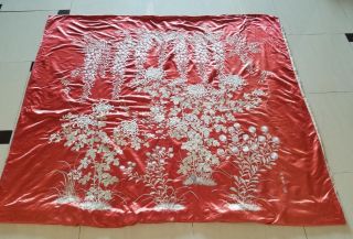 Big Antique Chinese Hand Embroidery Silk Wall Hanging Panel 195x175cm With Sign