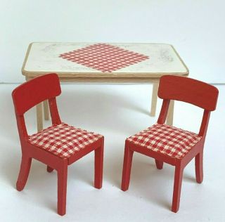 VINTAGE LUNDBY DOLLHOUSE MINIATURE FURNITURE KITCHEN TABLE 2 CHAIRS 3