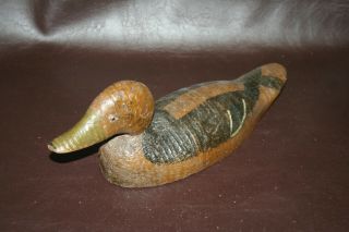 Rare Antique Hand Carved & Painted Brown Wood 16 " Glass Eyed Duck Decoy