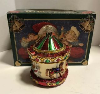 Vintage Merck Old World Christmas Glass Ornament Merry Go Round Carousel Horses