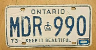 1973 Ontario Canada Auto License Plate " Mdr 990 " 73 On Keep It
