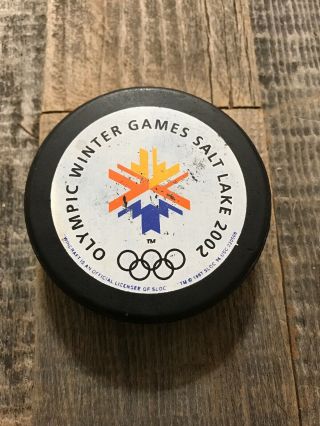 2002 Olympic Winters Games Souvenir Hockey Puck Salt Lake City Blank Back