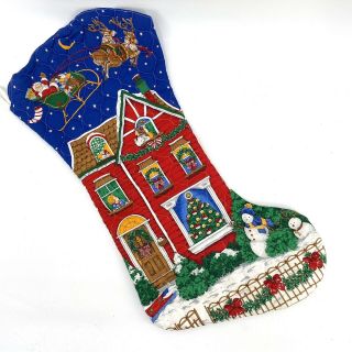 Vintage Large Handmade Quilted Christmas Stocking,  32 X 16 In.  Double Sided