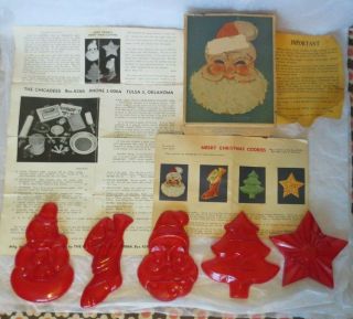 5 Vintage Red Plastic Merry Christmas Cookie Cutters By Aunt Chick Tulsa