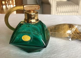 Vintage West Germany Green Glass Perfume Bottle Atomizer 3.  5” Tall