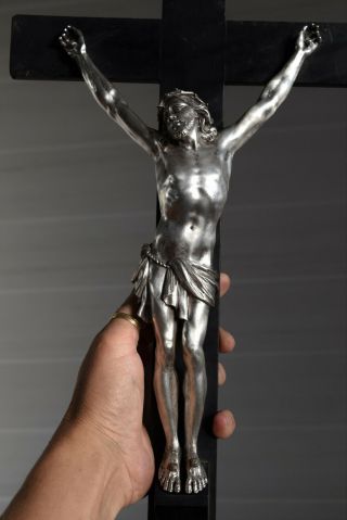 ⭐rare Antique Religious Silver Plated Bronze Sculpture,  Crucifix Victor Paillard