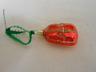 Htf Vintage Mercury Hand Blown Glass Red Violin Xmas Tree Ornament With Gold