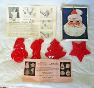 4 Vintage Red Plastic Merry Christmas Cookie Cutters By Aunt Chick Tulsa