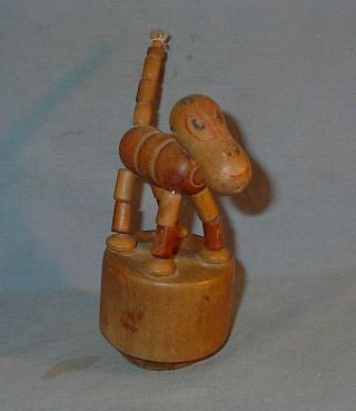 Vintage Wooden Push - Up Toy Dog Antique Wood Dog Toy Missing Ears Well