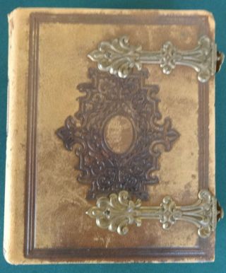 Antique Leather Photo Album Book Civil War Era Brass Clasps,  40 Cdvs,  1 Tintype