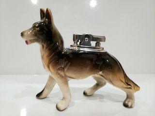 Rare Vintage German Shepherd Dog Table Lighter Figurine
