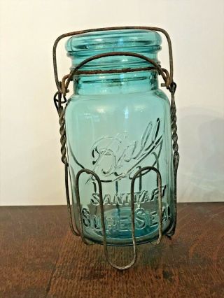 Vintage Antique Ball Sanitary Sure Seal Quart Mason Canning Jar 6 Blue Green