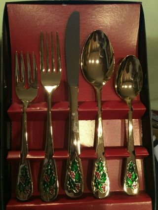 VINTAGE HOLLYBERRY FLATWARE 20 PC Holly Berry GOLD PLATED SERVICE FOR 4 / 2