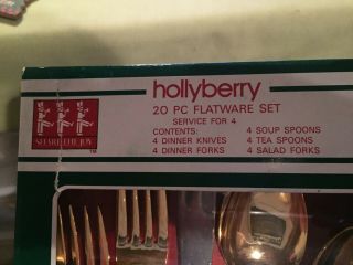 VINTAGE HOLLYBERRY FLATWARE 20 PC Holly Berry GOLD PLATED SERVICE FOR 4 / 3