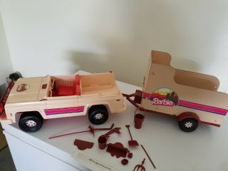 Mattel Barbie Travelin Horse Trailer And Jeep Car Truck Western Vintage