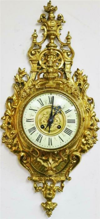Stunning Antique Palace Quality French Embossed Bronze Cartel Wall Clock