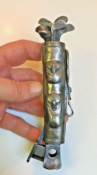 Rare And Unusual Silver 3 Dimensional Vintage Figural Golf Bag Cigar Cutter