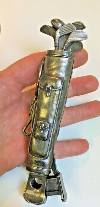 Rare and unusual silver 3 dimensional Vintage figural golf bag cigar cutter 3