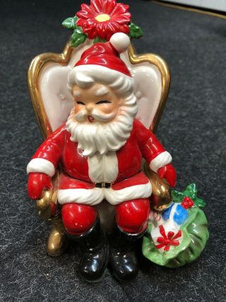 Vintage Josef Originals Santa Claus In Chair W Toy Bag Christmas Figurine - 61/4 "