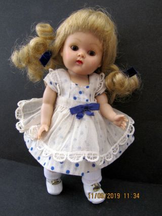 Vintage Strung Blonde Ginny Doll In Vogue 1952 Lucy Dress - Girly Girl