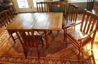 Antique Oak English Pub Table With 4 Matching Chairs And A Similar Arm Chair