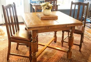 Antique Oak English Pub Table with 4 Matching Chairs and a similar arm chair 2