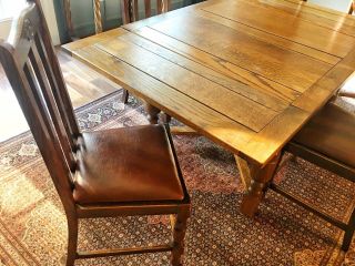 Antique Oak English Pub Table with 4 Matching Chairs and a similar arm chair 3