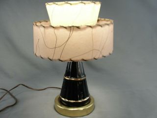 Small Mcm Table Lamp Light 2 Tier Fiberglass Shade Black Gold Pink